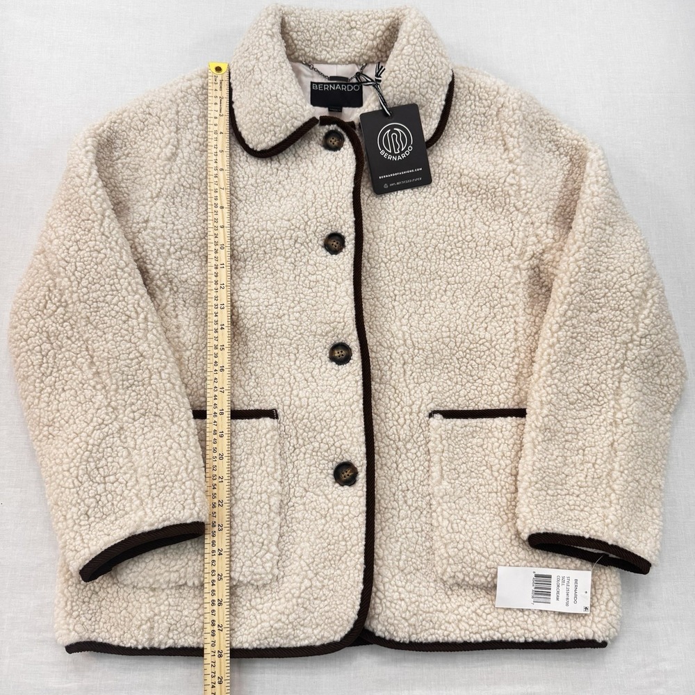 NWT Bernardo Aspen Sherpa Coat Cream Button Front Women's Large - Picture 2 of 9